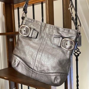 Coach Metallic Silver Leather Crossbody Bag